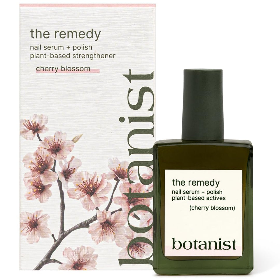 Botanist Nails The Remedy bottle close-up showing plant-based strength for damaged nails.