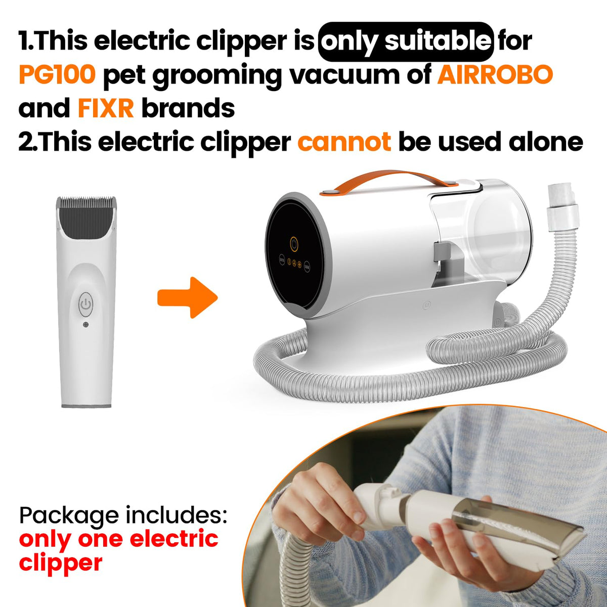 PG100 replacement clipper mounted to a compatible vacuum for seamless grooming.