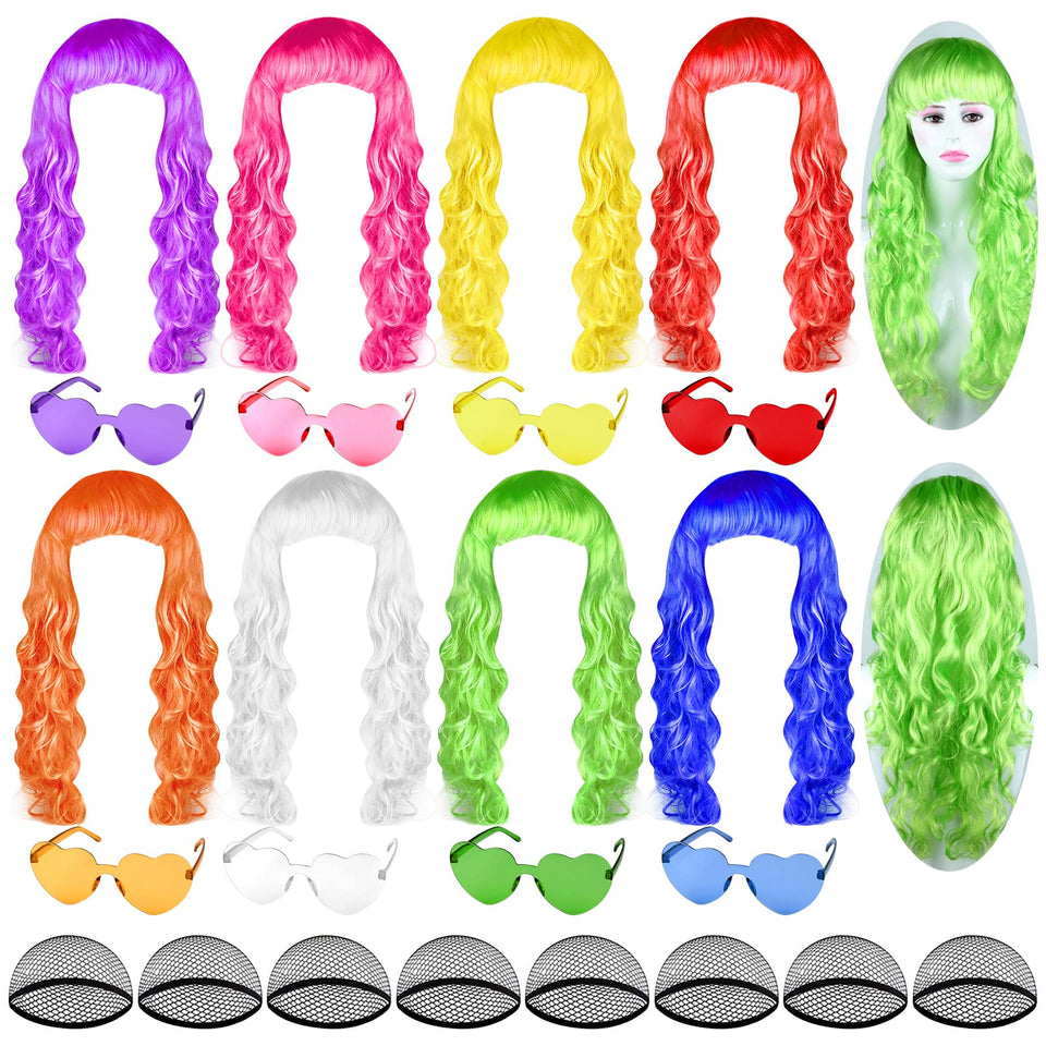 Bouiexye colorful long curly wigs collection for vibrant party looks.