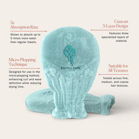 Bounce Curl Hair Drying Mittens Teal absorption test demonstrates water uptake