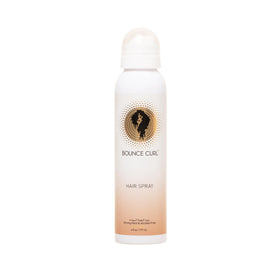 Bounce Curl Alcohol-Free Strong Hold HairSpray bottle shows long-lasting flexible hold.