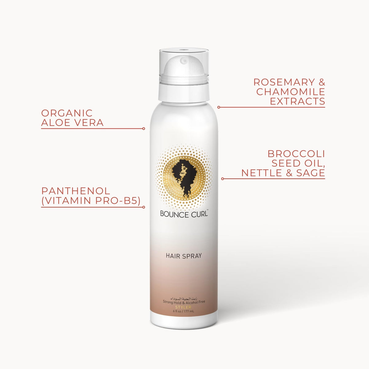 Bounce Curl Alcohol-Free Strong Hold HairSpray spray nozzle precise for ultra-fine application.