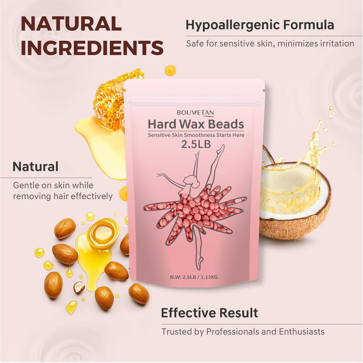 Bouvetan full-body waxing with versatile beads for coarse and fine hair.