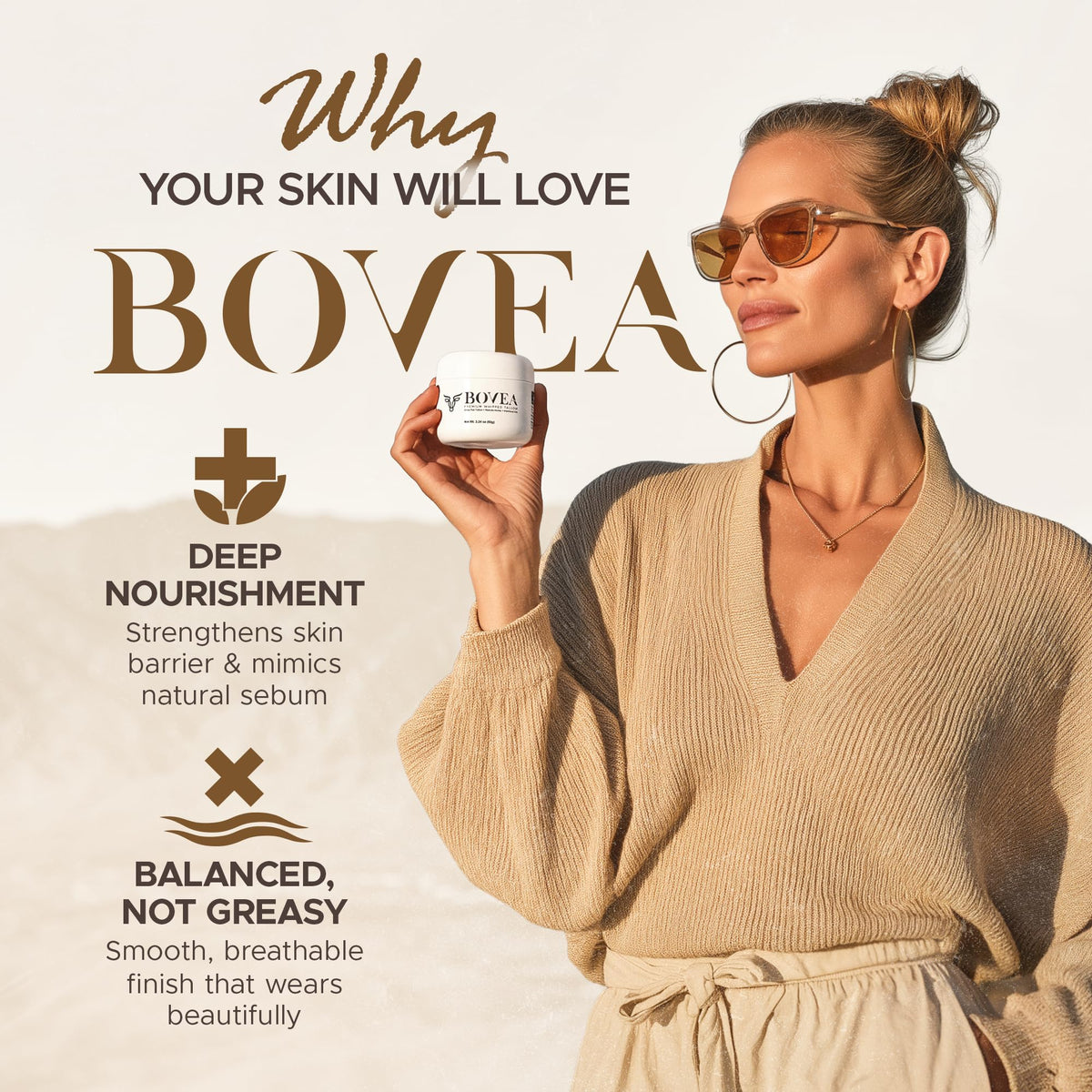 BOVEA Manuka honey and jojoba ingredients enrich soothing hydration.