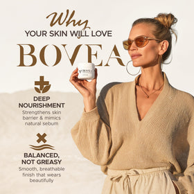BOVEA Manuka honey and jojoba ingredients enrich soothing hydration.
