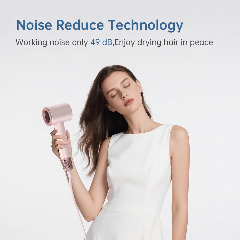 BOWEI hair dryer operates quietly at 49dB for peaceful use.