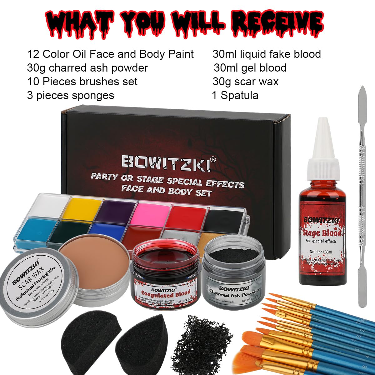 Bowitzki gel fake blood 30ml ideal for realistic splatter effects.