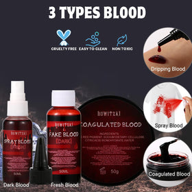 Bowitzki Pro SFX Kit fresh fake blood for moist, fresh-looking wounds.