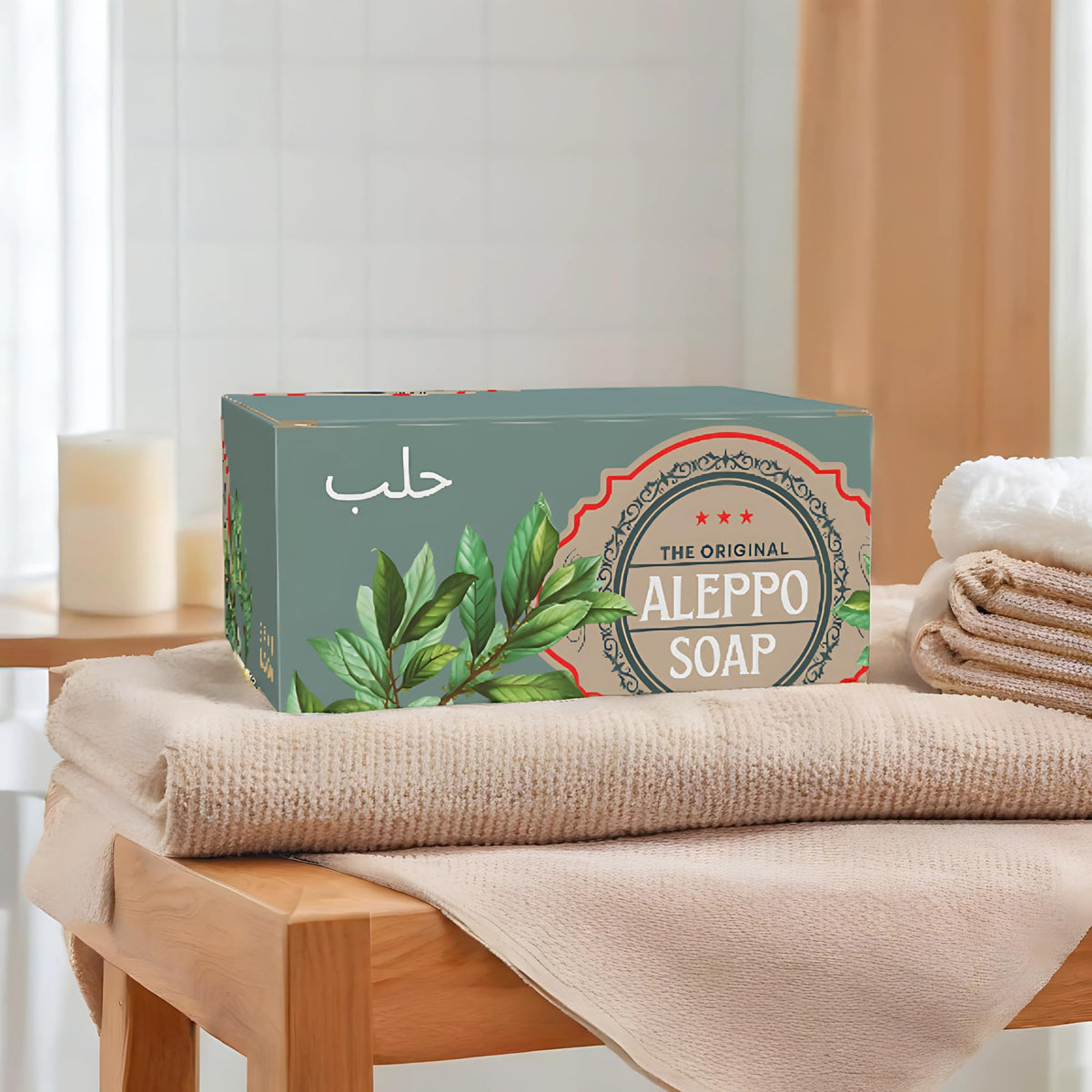 BOX 4 BODY Aleppo soap bar natural ingredients laurel and olive oil for soothing cleanse.