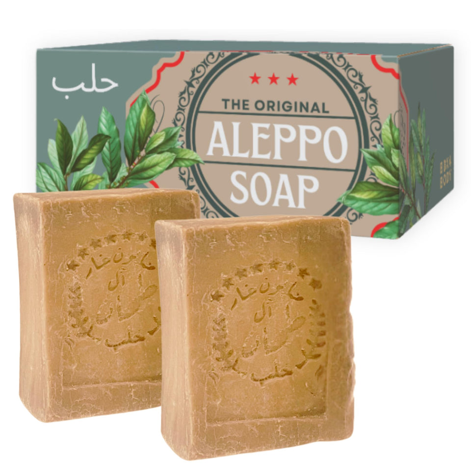 BOX 4 BODY Aleppo Soap bar pack 2 showcasing a traditional, gentle daily cleanser.