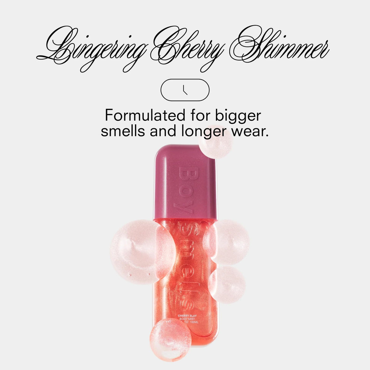 Boy Smells Cherry Slay shimmer glow highlights skin and hair with a radiant finish.