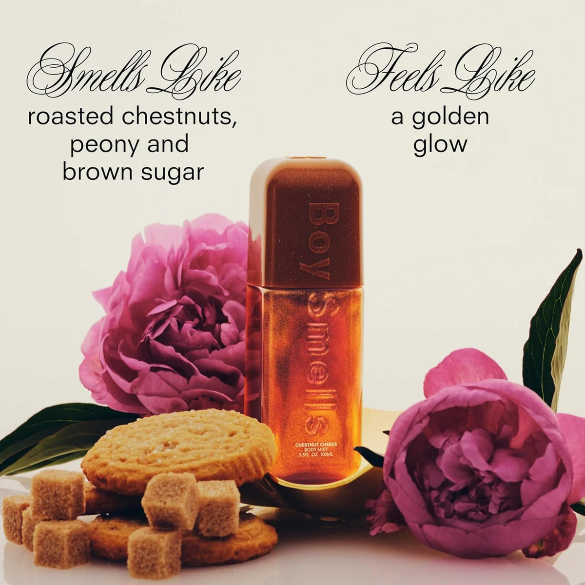 Boy Smells Chestnut Cheeks Shimmer Mist on hair leaves airy shine and scent.