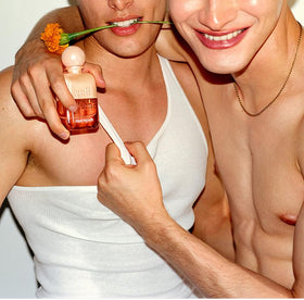 Boy Smells Peachy Oudy marigold note adds balance