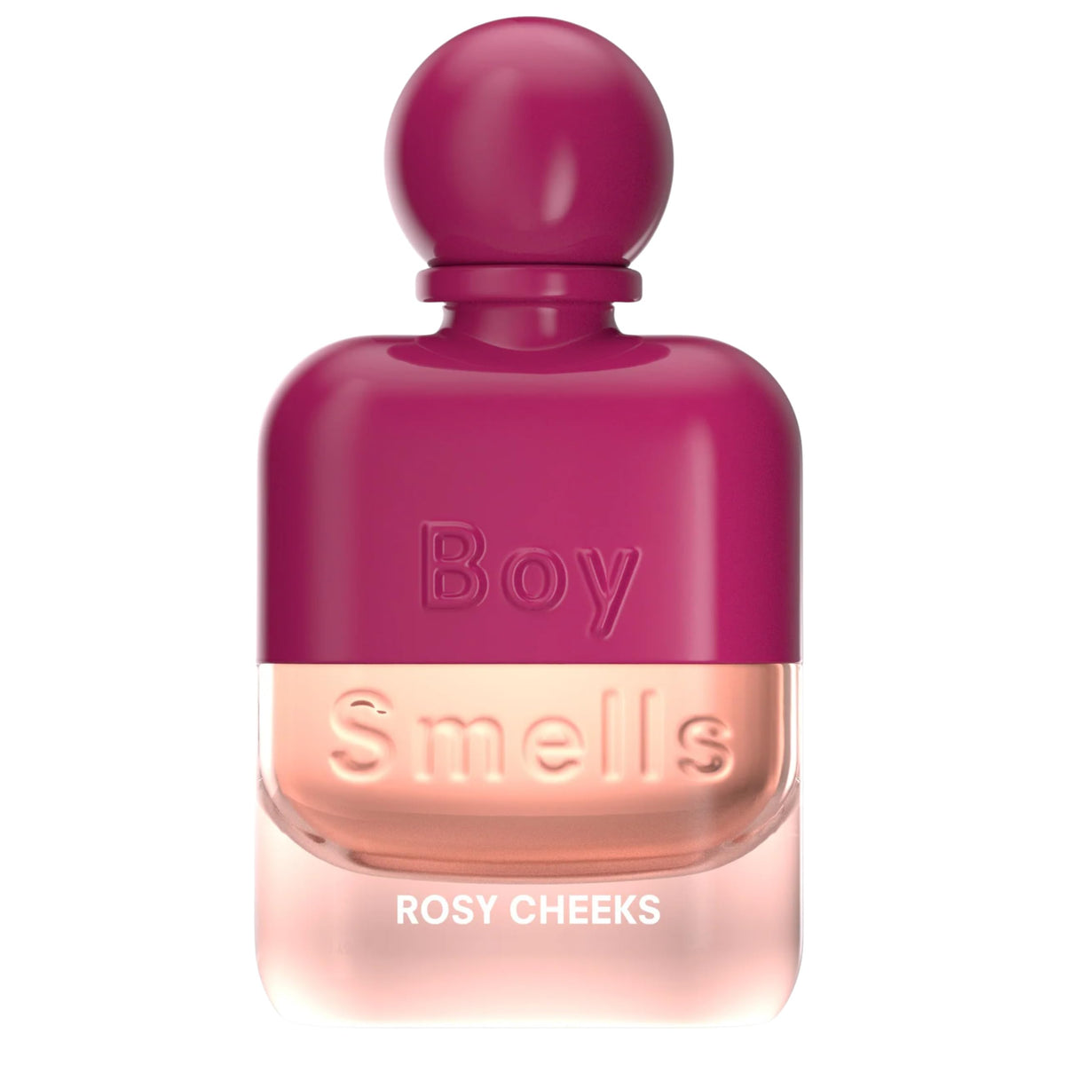Boy Smells Rosy Cheeks bottle front view enhances a vibrant vanity display.