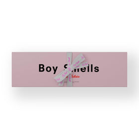 Boy Smells So Vanilla votive label close-up for cozy scent.