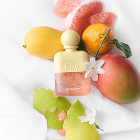 Boy Smells Solar Drip bottle-liquid glow hints at a warm musk finish and longevity.