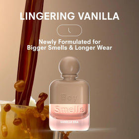 Boy Smells Vanilla Era bottle closeup amber tones hint at warm gourmand notes.