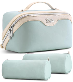 BOYATU A-06 blue travel makeup bag, front view, ideal for on-the-go organization.