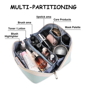 BOYATU A-06 blue travel makeup bag interior with organizers, keeps cosmetics neatly separated.