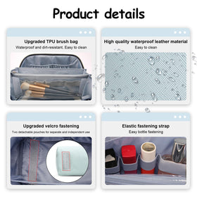 BOYATU A-06 blue waterproof vegan leather makeup bag, durable and easy to wipe clean.