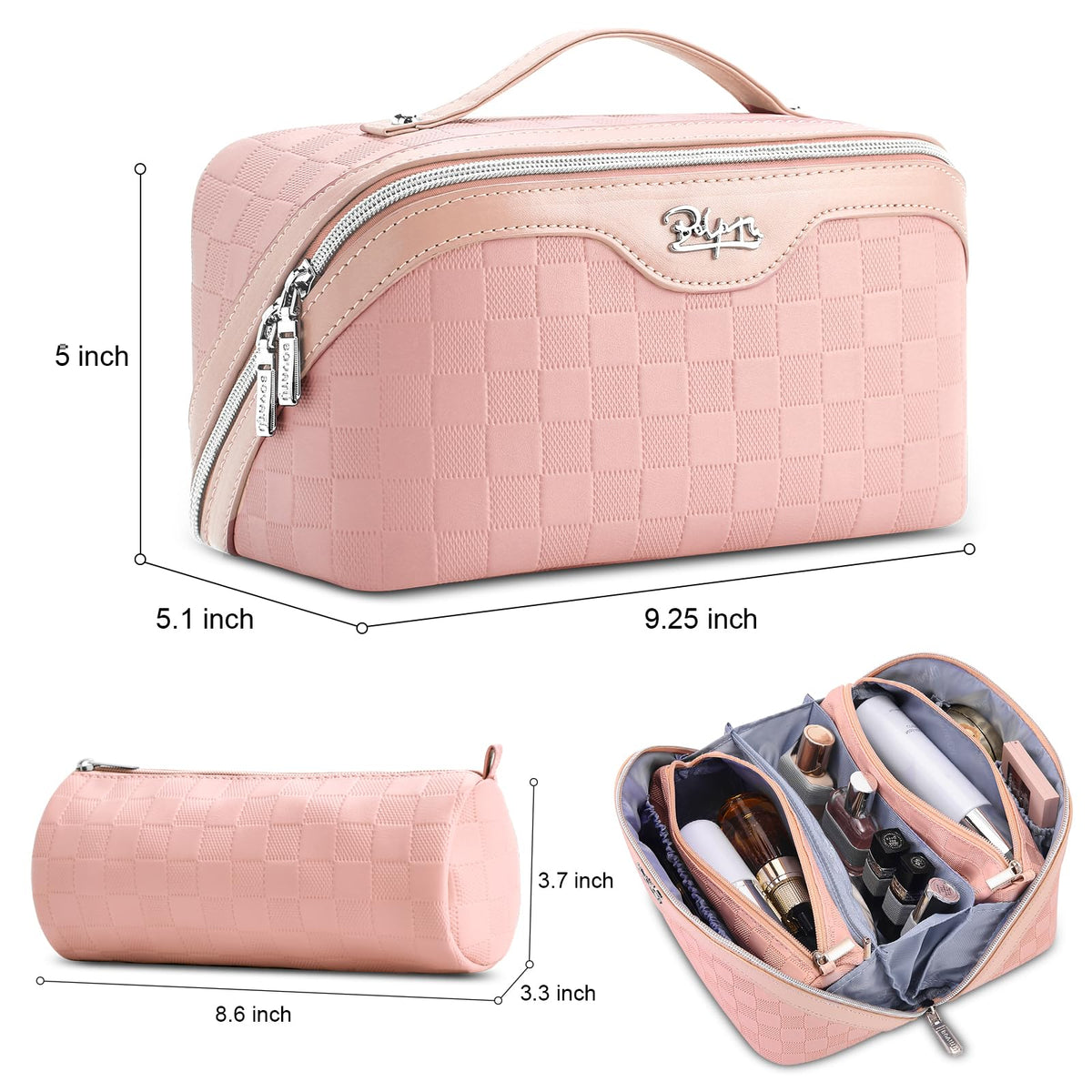 BOYATU travel makeup bag 180-degree opening for quick access to essentials.