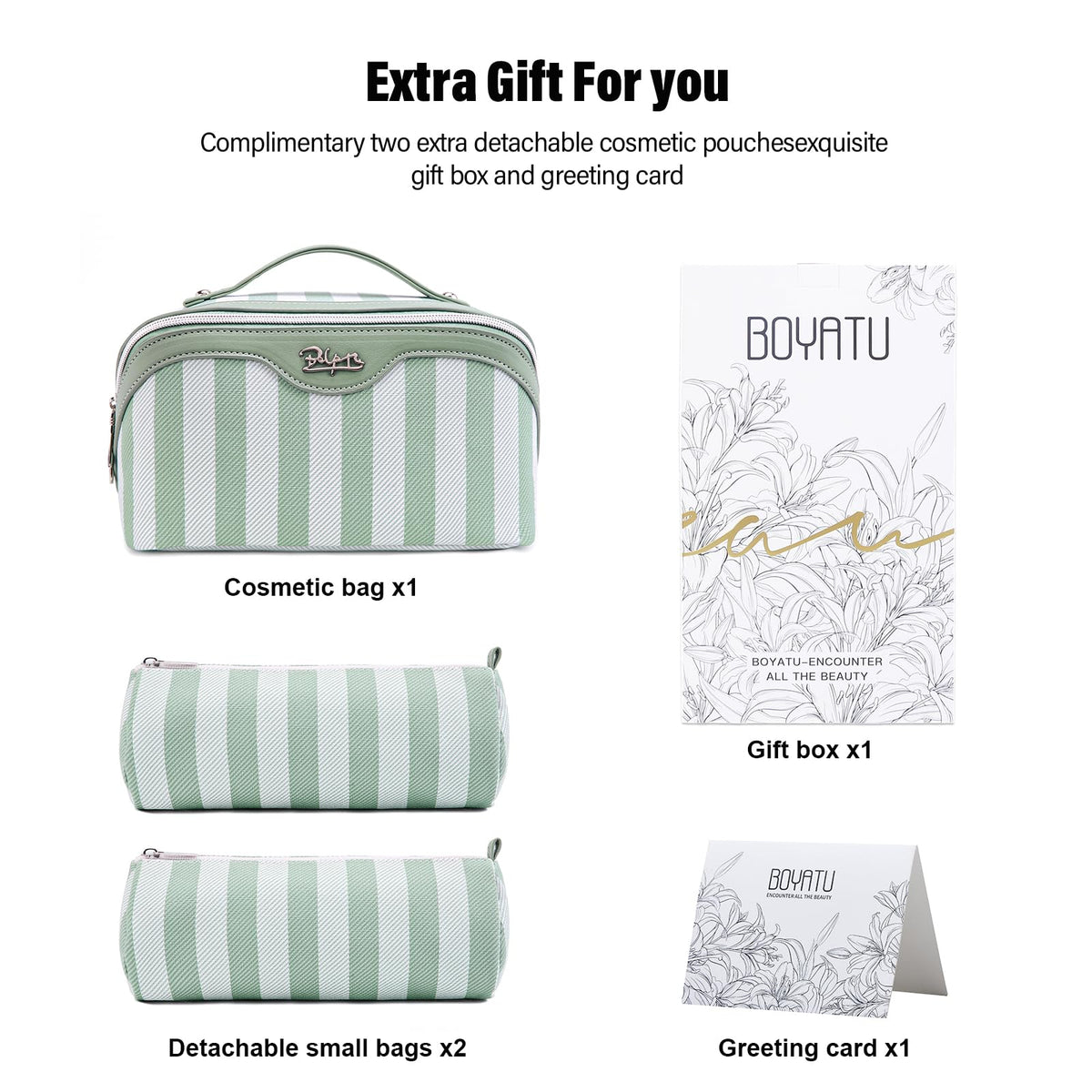 Three piece set includes two detachable pouches for BOYATU bag