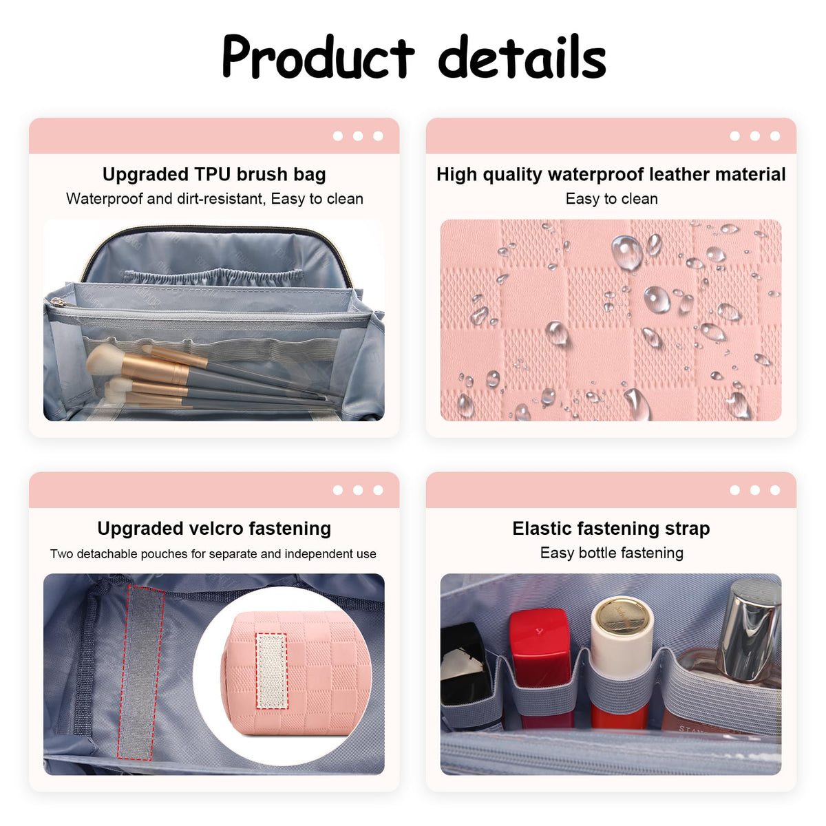 BOYATU compact pink design fits multiple bottles and brushes.