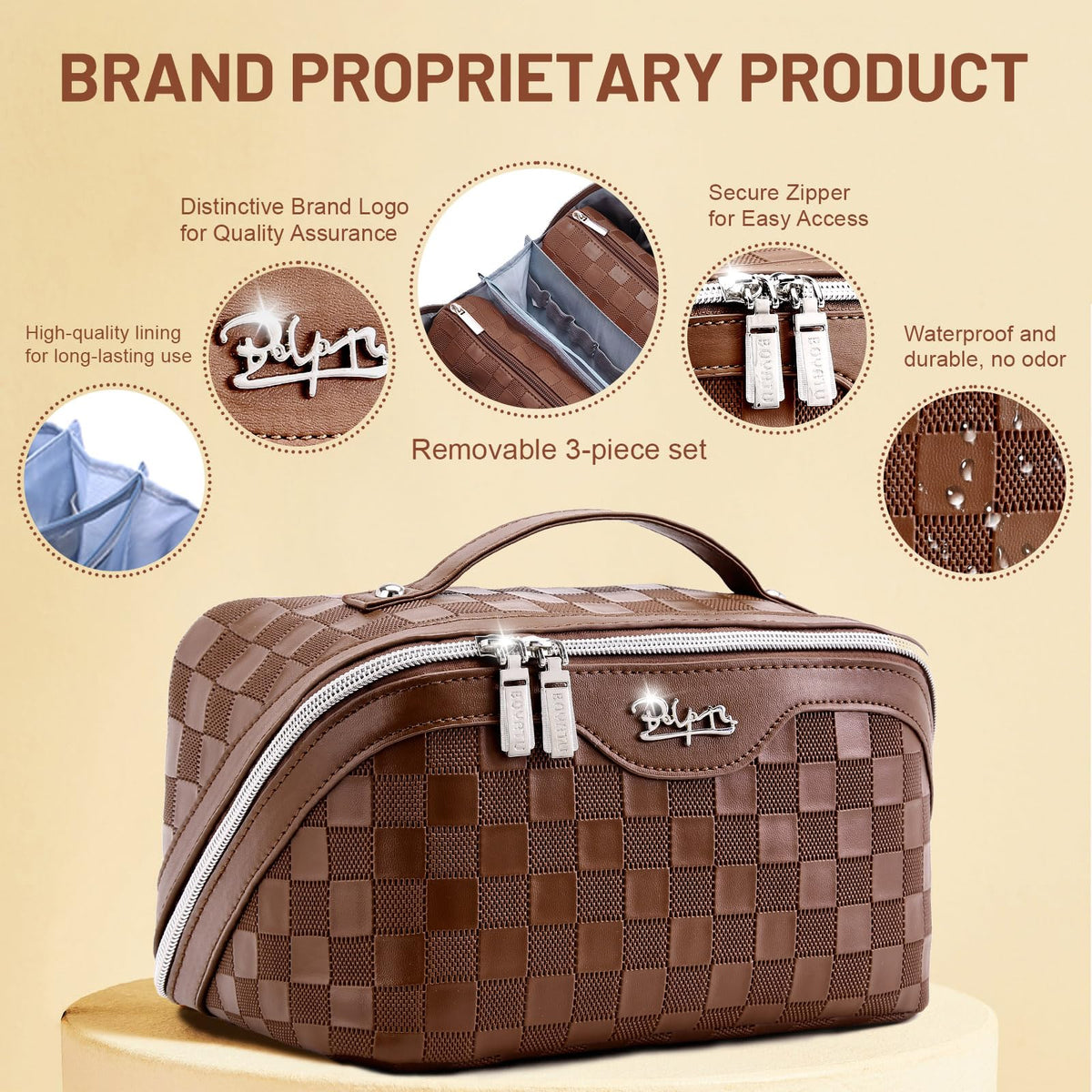Boyatu makeup bag interior organized, easy access to cosmetics and accessories.