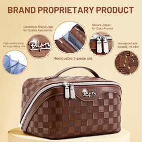 Boyatu makeup bag interior organized, easy access to cosmetics and accessories.