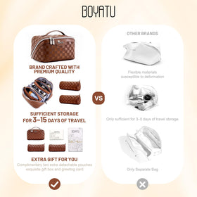 Boyatu travel makeup bag opened flat for quick, on-the-go touch-ups.