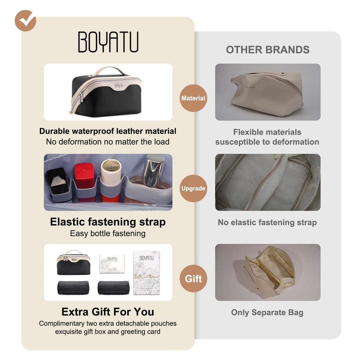 BOYATU set A01 black bag showing two small pouches for skincare.