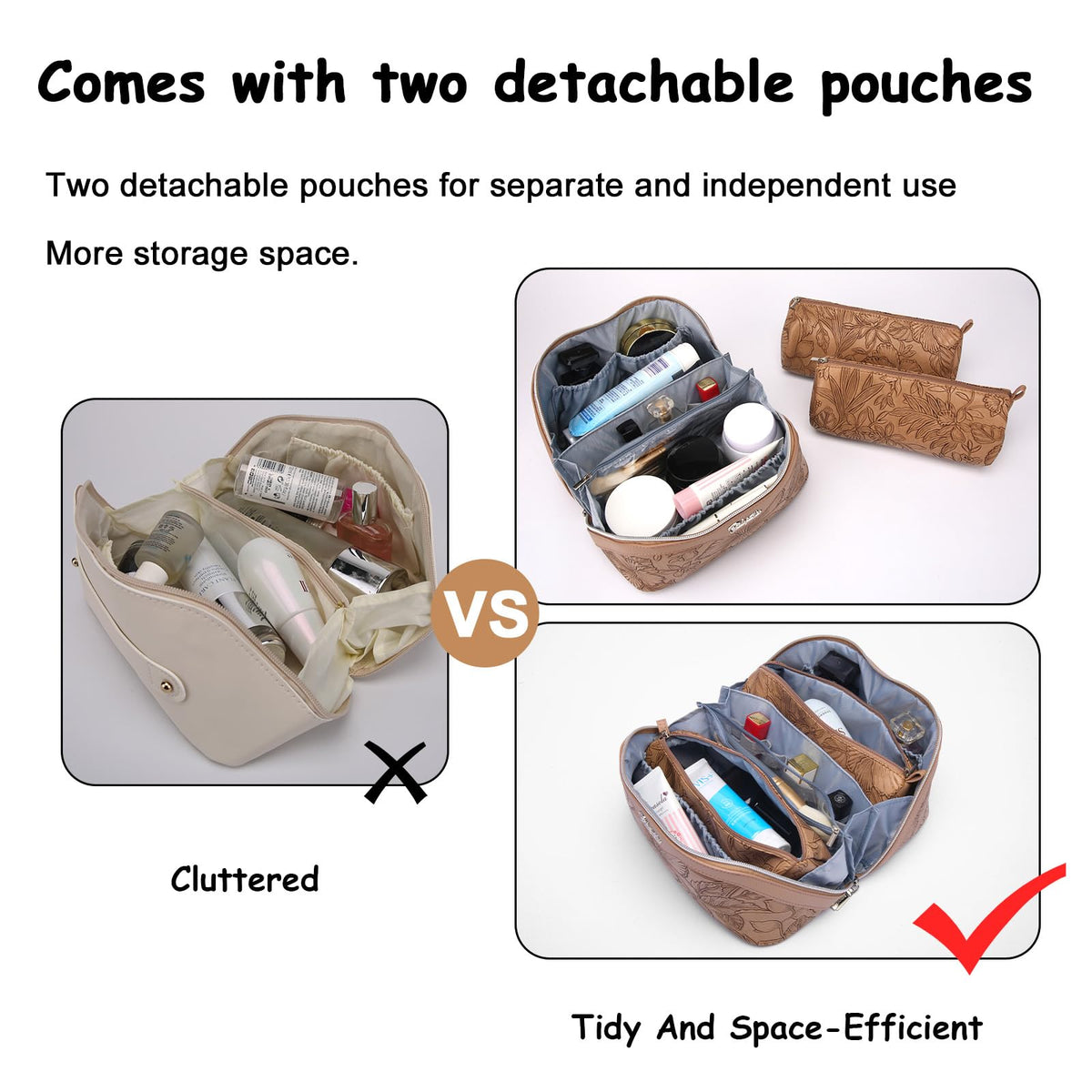 BOYATU interior with divider keeps cosmetics neatly organized on the go.