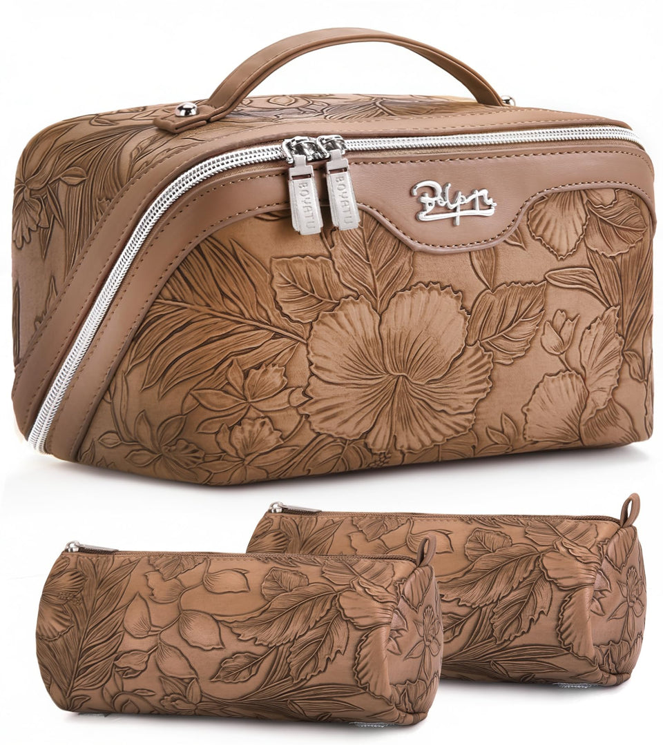 BOYATU travel makeup bag outer view with wide opening for easy access.