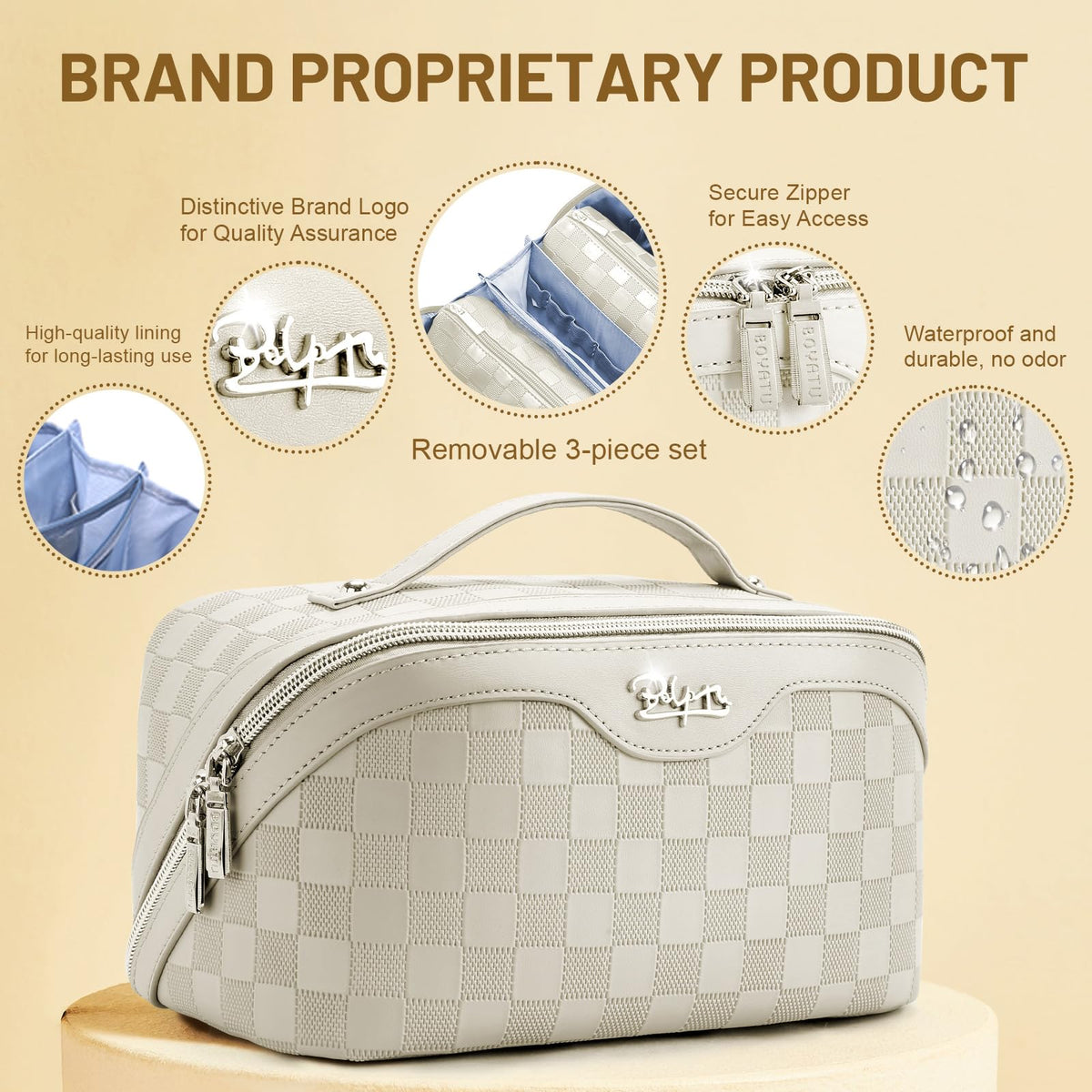BOYATU water-resistant PVC leather exterior protects contents during travel.