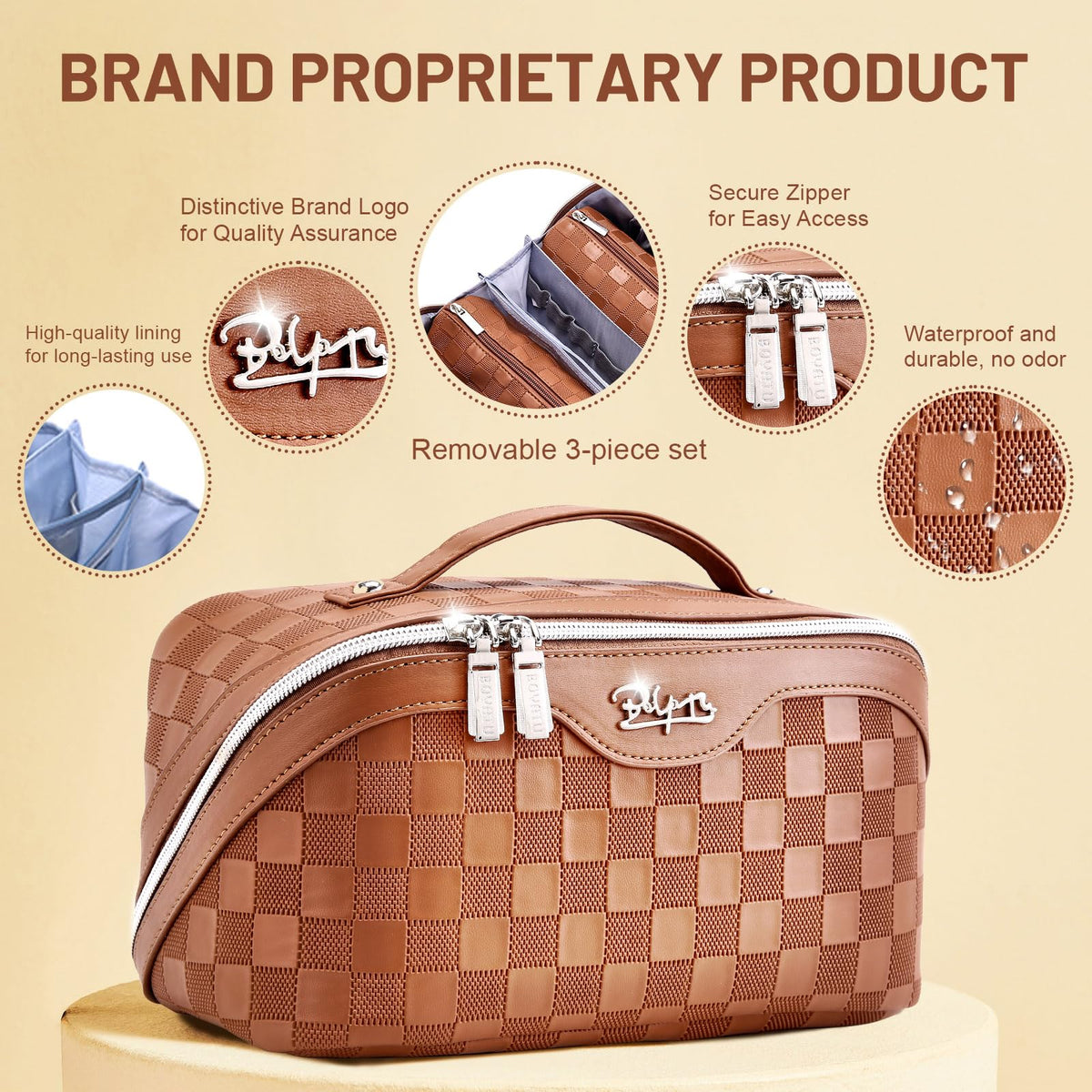 BOYATU waterproof PVC leather exterior protects cosmetics and cleans easily