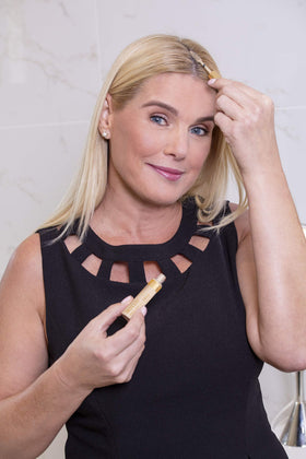 Application on hair showing buildable color with Boyd’s Brush It Away.