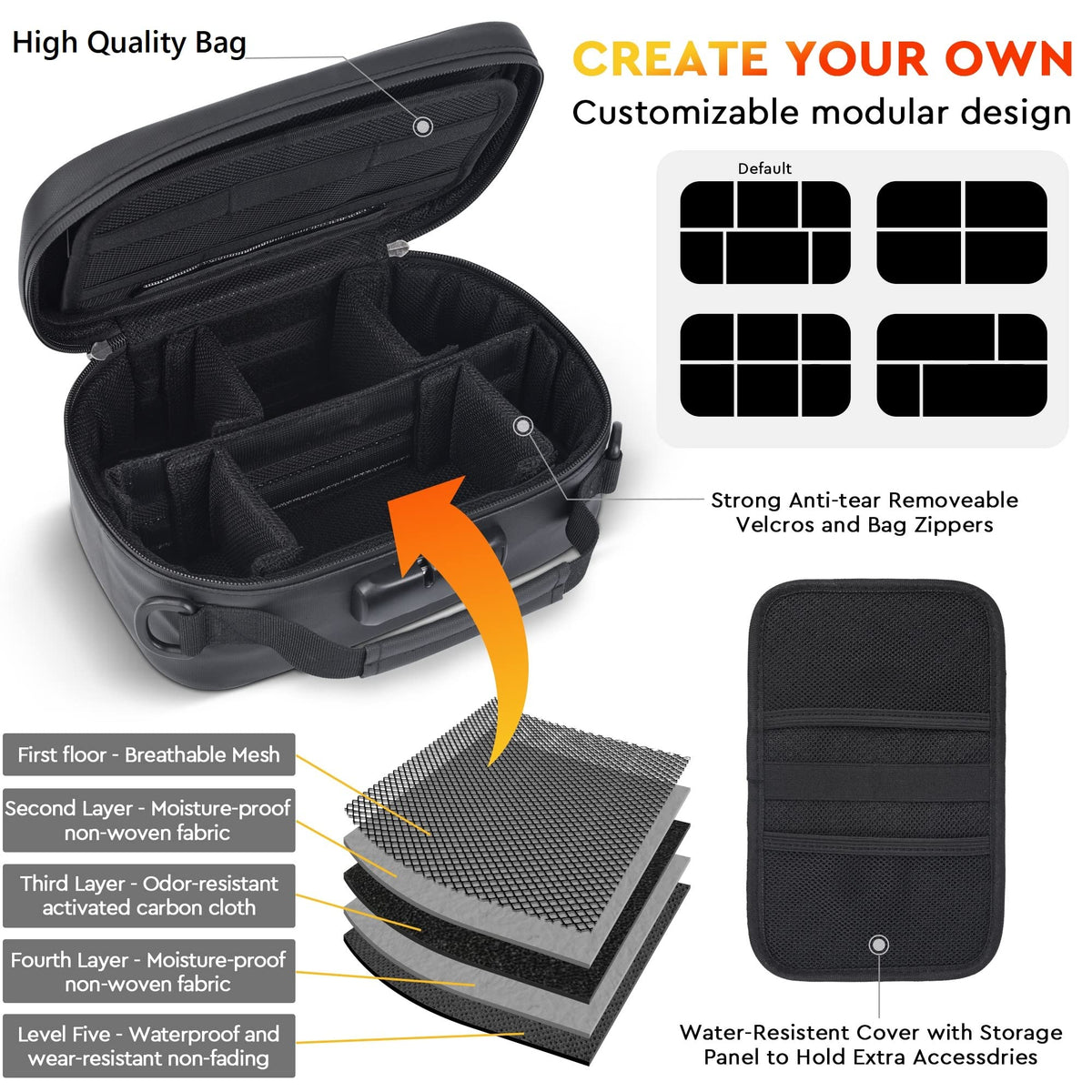 Eight accessory set included to organize essentials efficiently.