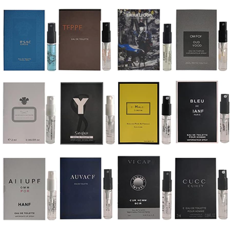 BPAAT Men's Cologne Sampler Set with 12 travel-size vials for testing diverse scents.