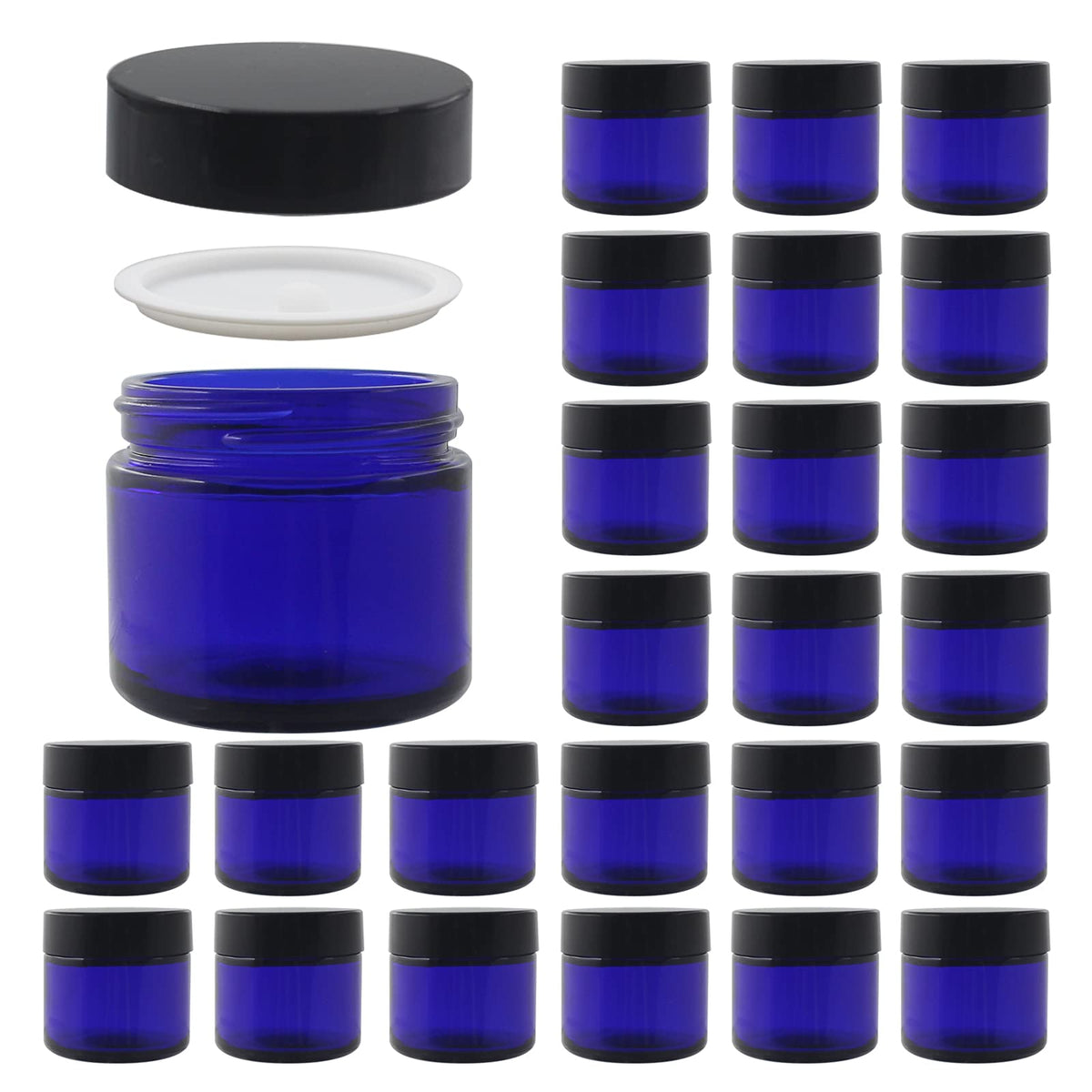 BPFY 2 oz blue glass cosmetic jar with lid for leak-free storage