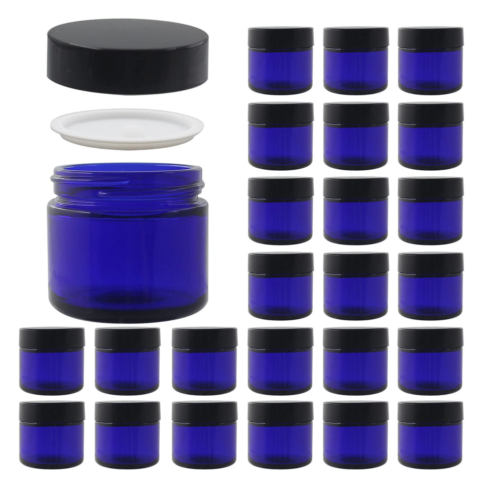 BPFY 2 oz blue glass cosmetic jar with lid for leak-free storage