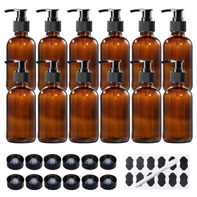 BPFY 8 oz amber glass bottle with pump for essential oils and lotions.