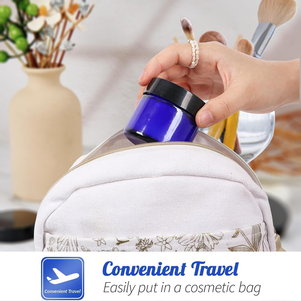 BPFY blue glass cosmetic jar travel container for samples