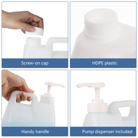 BPFY HDPE jug with screw cap and pump shown for reliable storage.