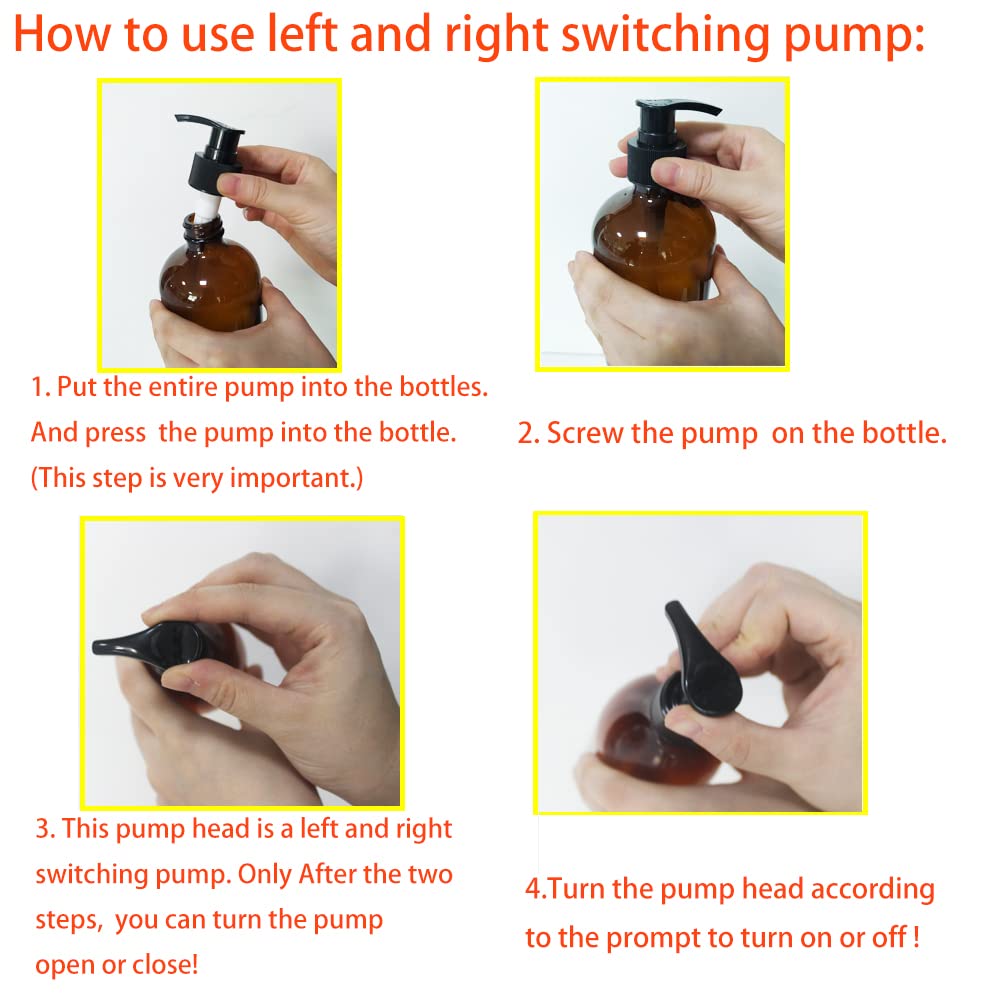 BPFY left-right switch pump on amber bottle enables convenient dispensing.