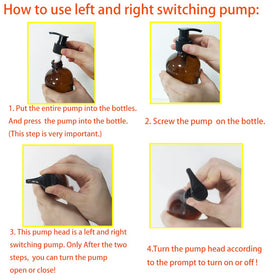 BPFY left-right switch pump on amber bottle enables convenient dispensing.