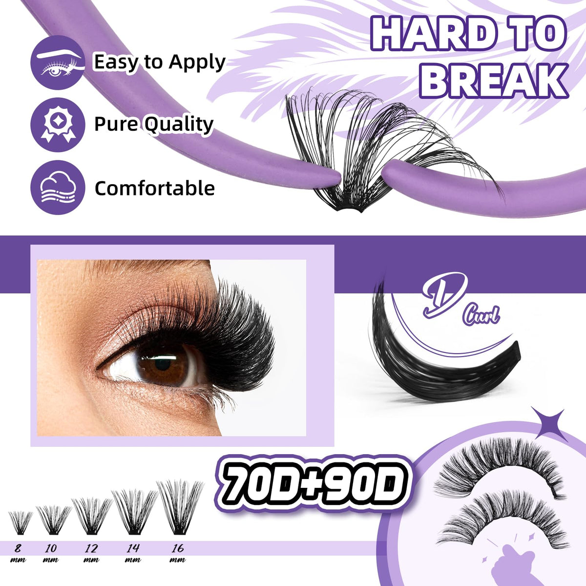 B&amp;Qaugen D curl lash clusters delivering dramatic lift with natural appearance.