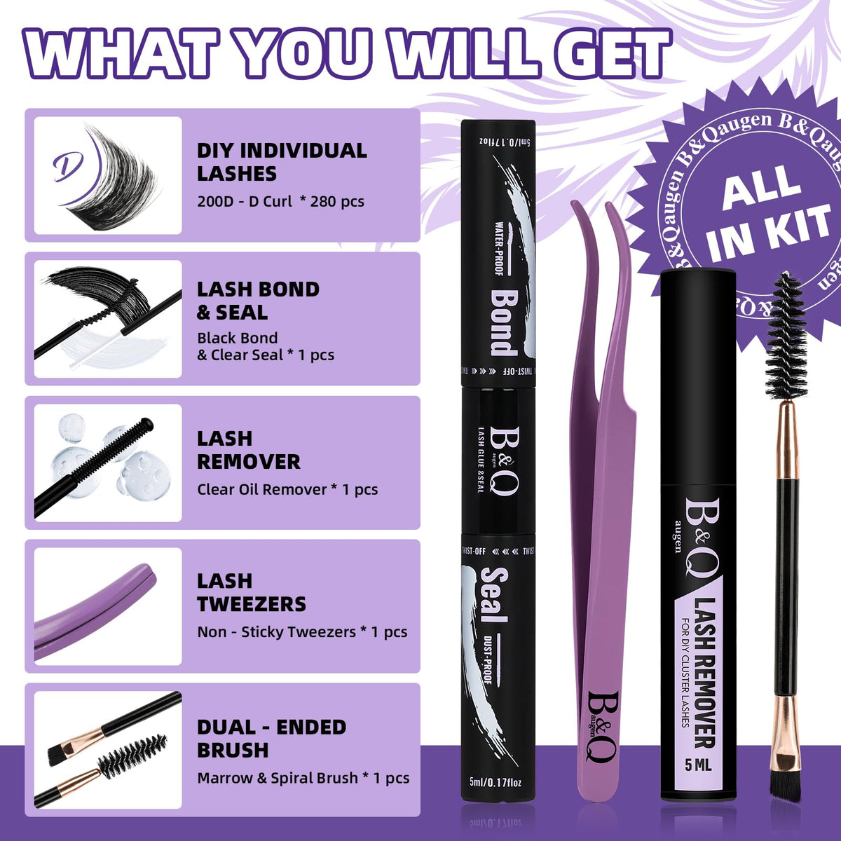 B&amp;Qaugen lash bond and seal for secure adhesion and clean removal.