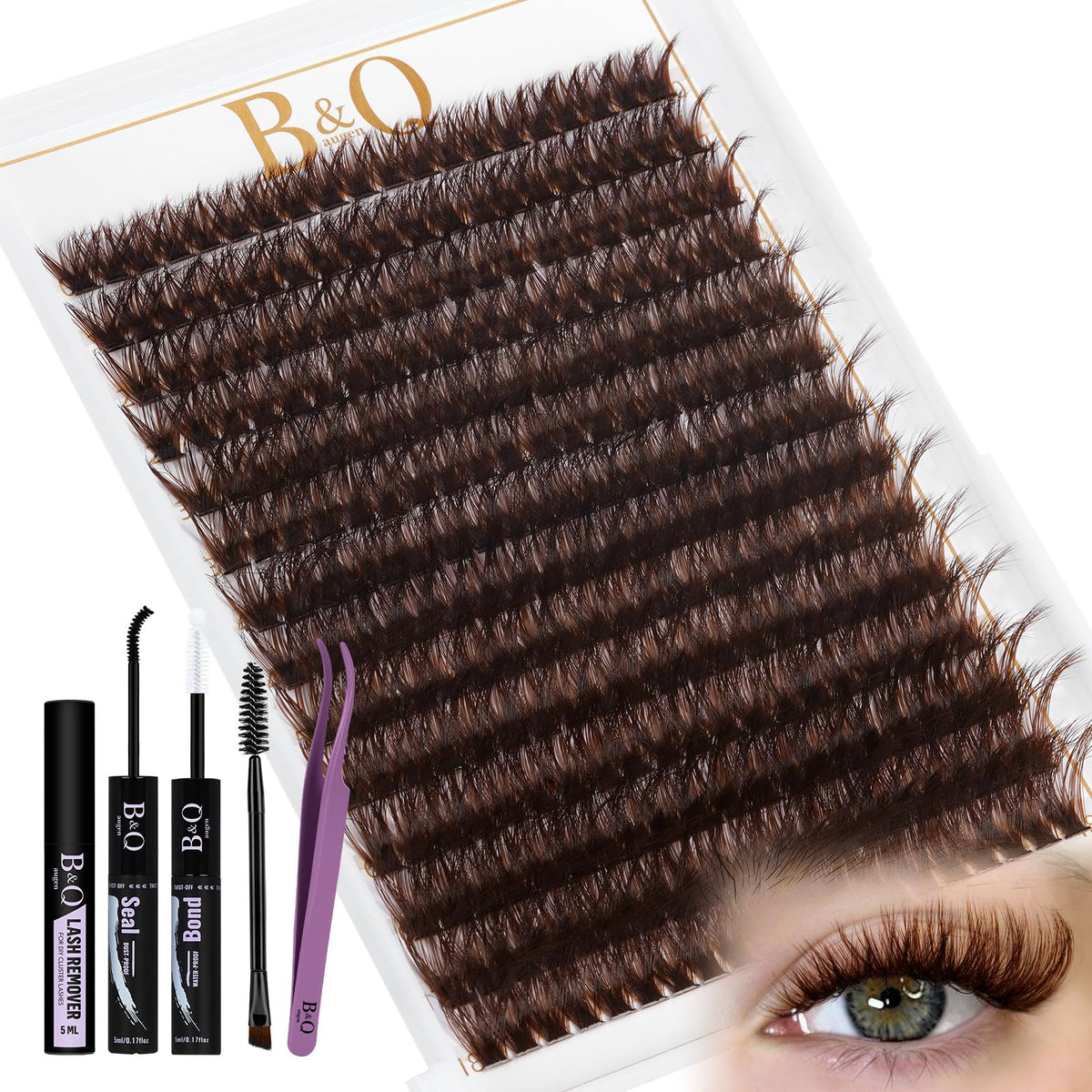 BQaugen Mocha Brown Lash Clusters Kit: 280 pieces for a natural daily look.