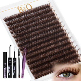 BQaugen Mocha Brown Lash Clusters Kit: 280 pieces for a natural daily look.