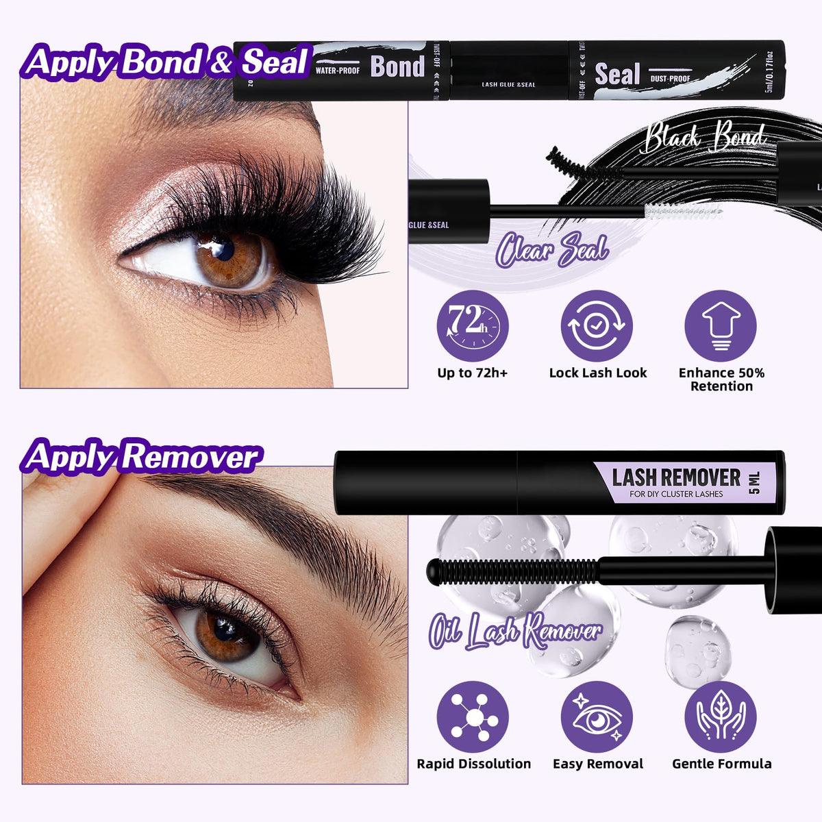 BQaugen waterproof hold with upgraded 2-in-1 lash bond and seal